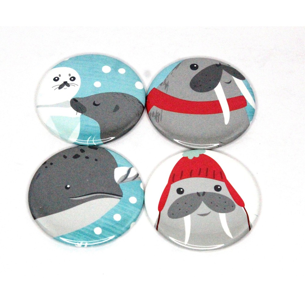 Set of 4 Refrigerator Locker Magnets 2.25" Handmade Bohemian - Walrus Family Too - Picture 1 of 3